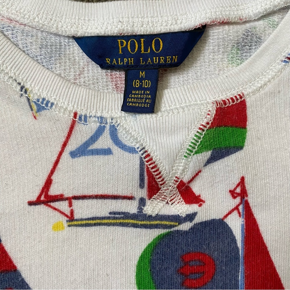 Polo by Ralph Lauren Kids (8-10) White Sweater with Colorful Sailboat Print - Picture 3 of 8